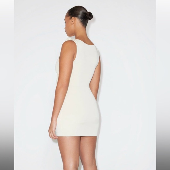 Cream Sueded Stretch Knotted Mini Dress - Picture 3 of 4